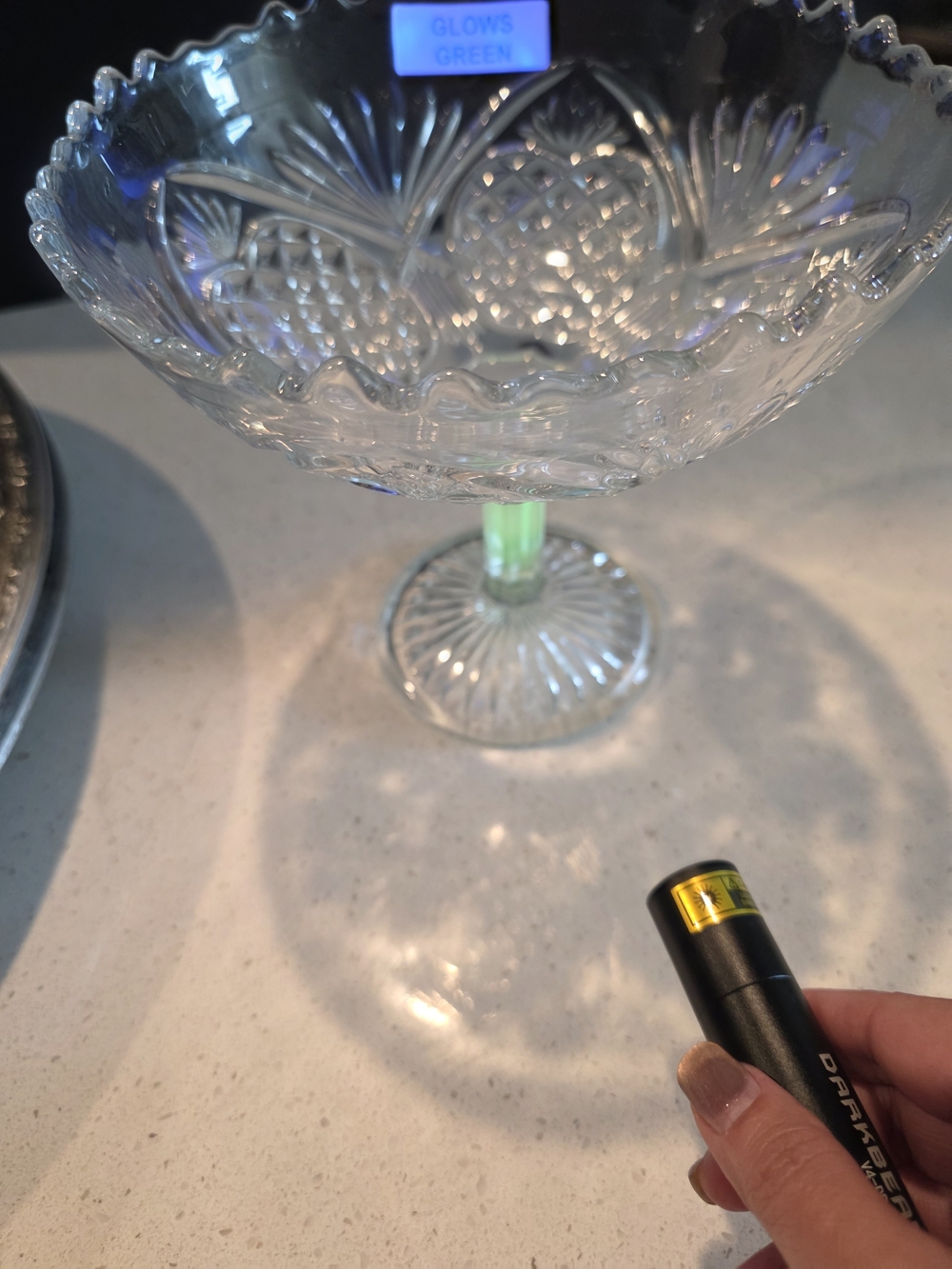 Glows Green Glass Pedestal Bowl